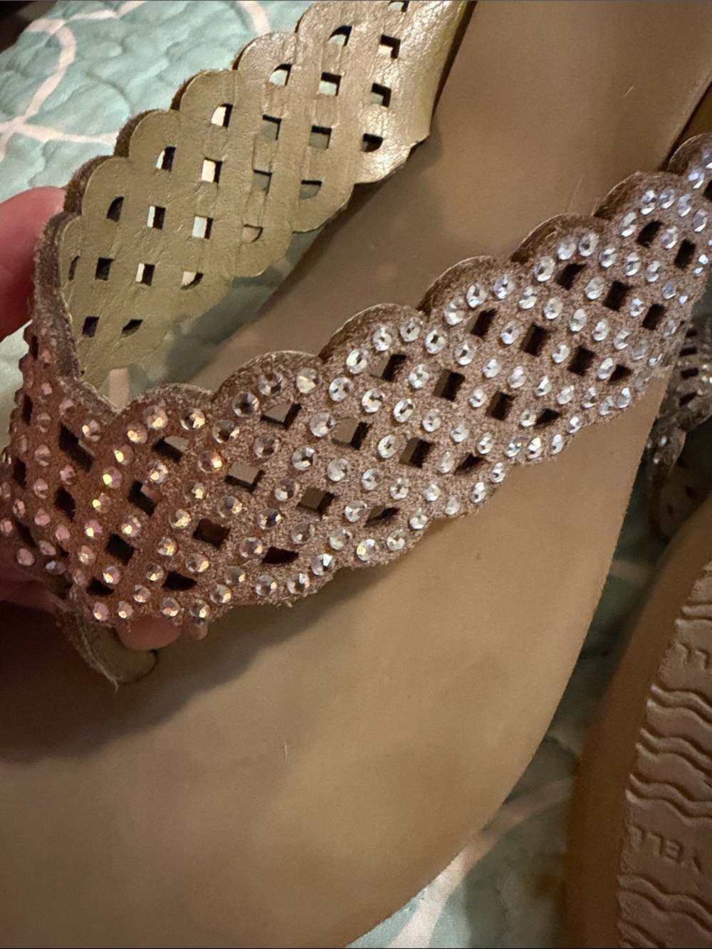 Yellow Box Tan Braided Rhinestone Thong Sandals - Picture 4 of 4
